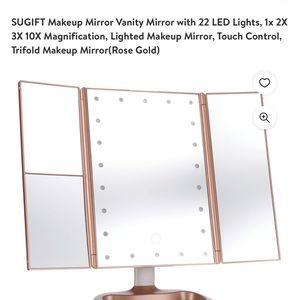 LED Rose Gold Makeup Mirror w 1, 2, 3, 10 x’s Magnification.USB cable inc